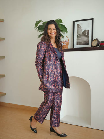 Navy Printed Velvet