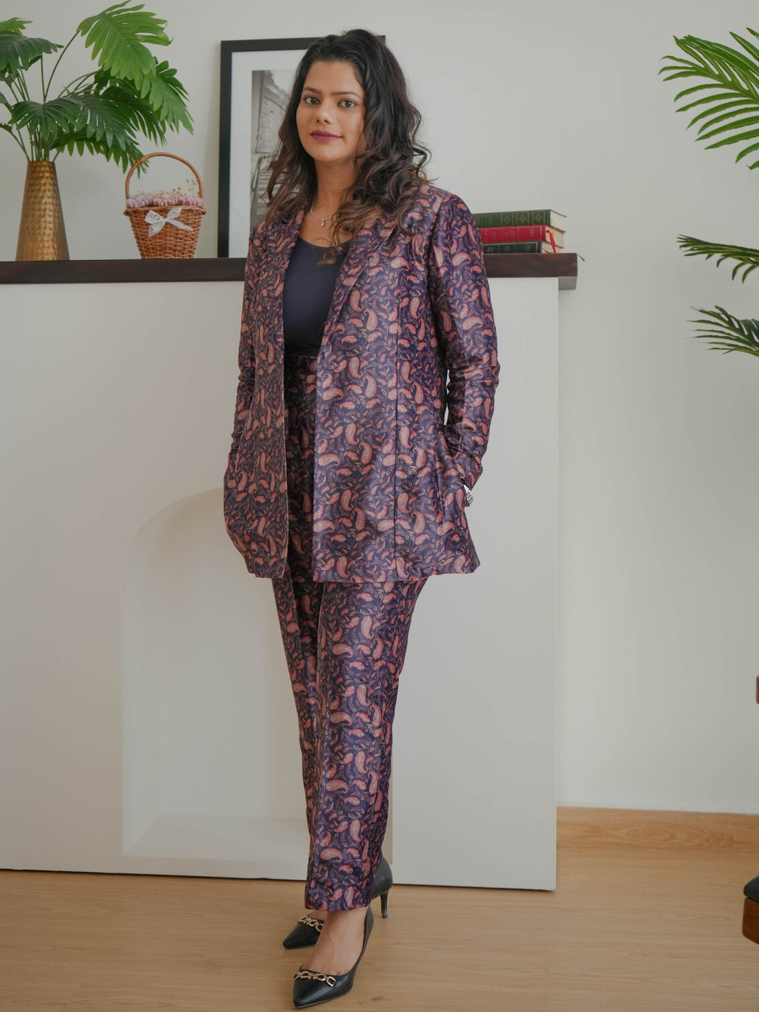 Navy Printed Velvet